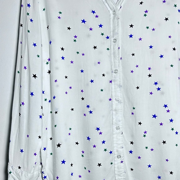 Grand & Greene White Blue Purple Star accent  Flowy Button Down Blouse Top NWOT - Picture 4 of 10